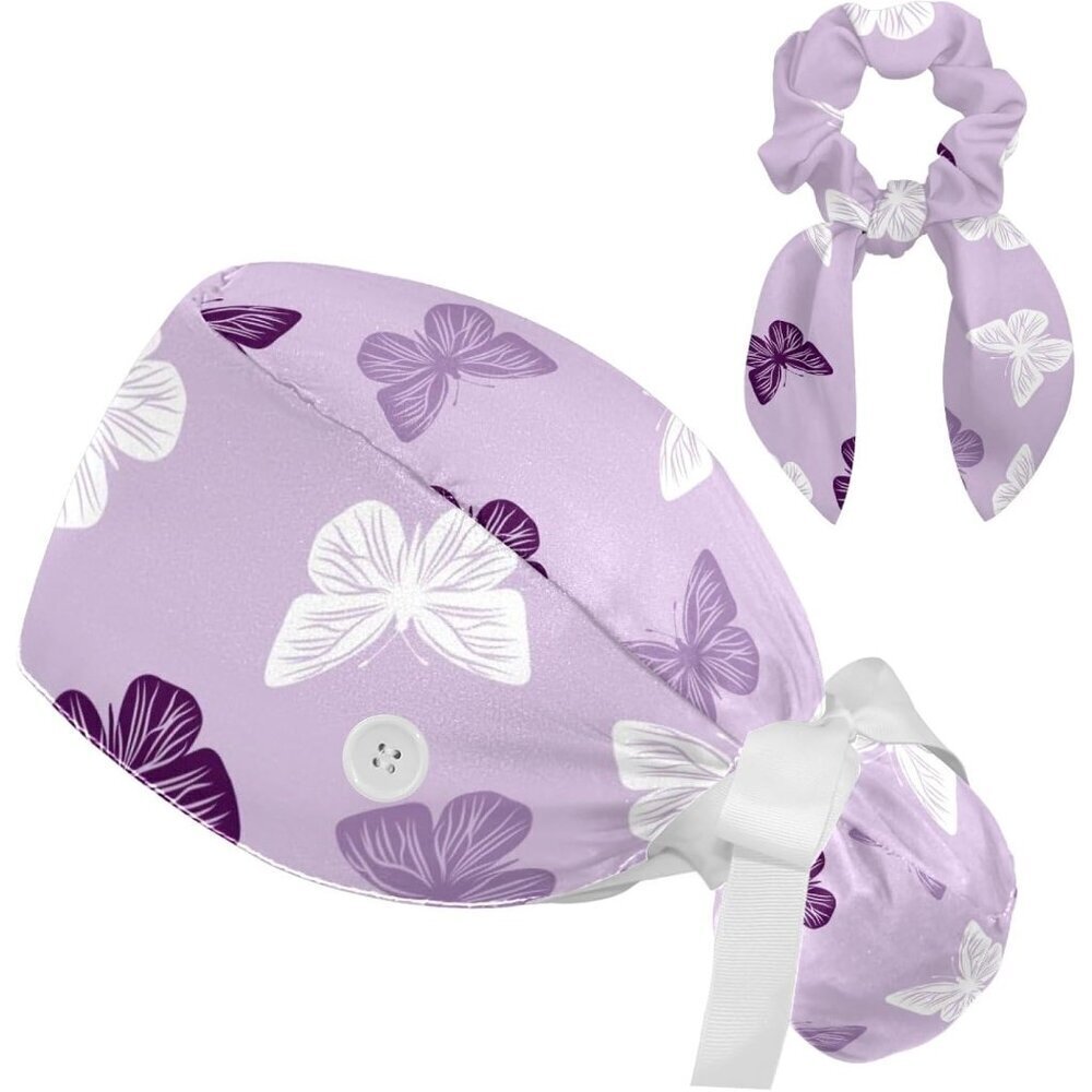 Colored Butterflies Scrub Cap Adjustable Working Bow Hair Scrunchy